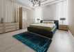 Abstract Teal Green Modern Rug in a Bedroom, abs4397