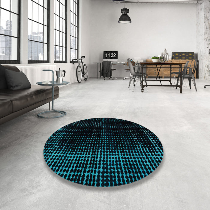 Round Abstract Teal Green Modern Rug in a Office, abs4397