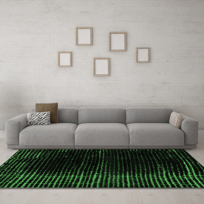 Machine Washable Abstract Emerald Green Modern Area Rugs in a Living Room,, wshabs4397emgrn