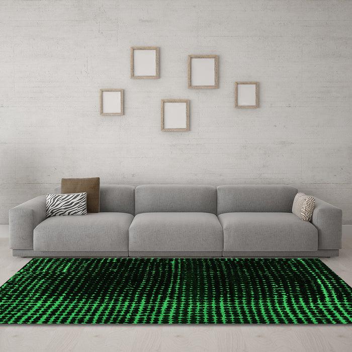 Machine Washable Abstract Green Modern Area Rugs in a Living Room,, wshabs4397grn