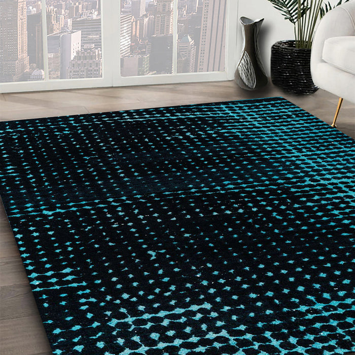 Machine Washable Abstract Medium Teal Green Rug in a Family Room, wshabs4397