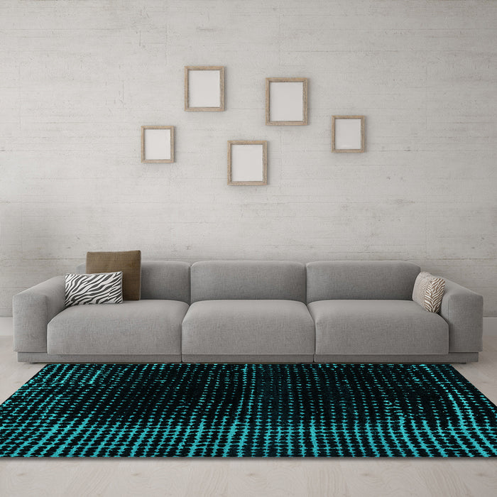 Machine Washable Abstract Turquoise Modern Area Rugs in a Living Room,, wshabs4397turq