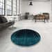 Round Machine Washable Abstract Medium Teal Green Rug in a Office, wshabs4397