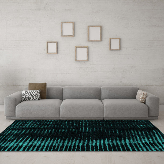 Machine Washable Abstract Turquoise Modern Area Rugs in a Living Room,, wshabs4398turq