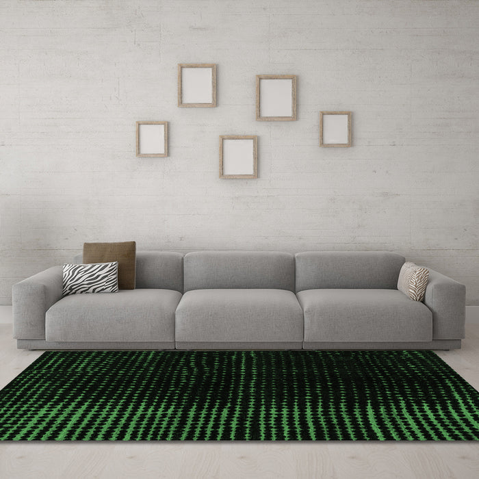 Machine Washable Abstract Emerald Green Modern Area Rugs in a Living Room,, wshabs4398emgrn