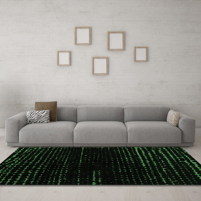 Machine Washable Abstract Emerald Green Modern Area Rugs in a Living Room,, wshabs4399emgrn
