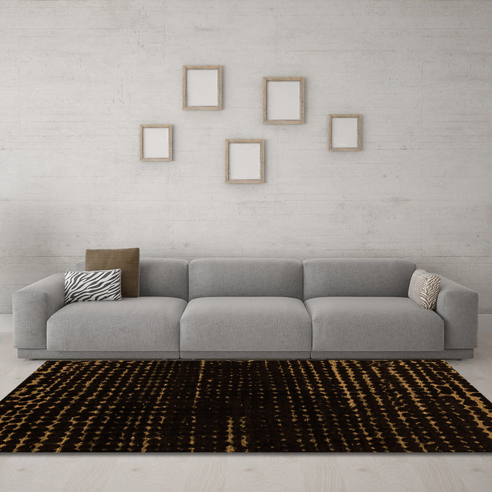 Machine Washable Abstract Orange Modern Area Rugs in a Living Room, wshabs4399org