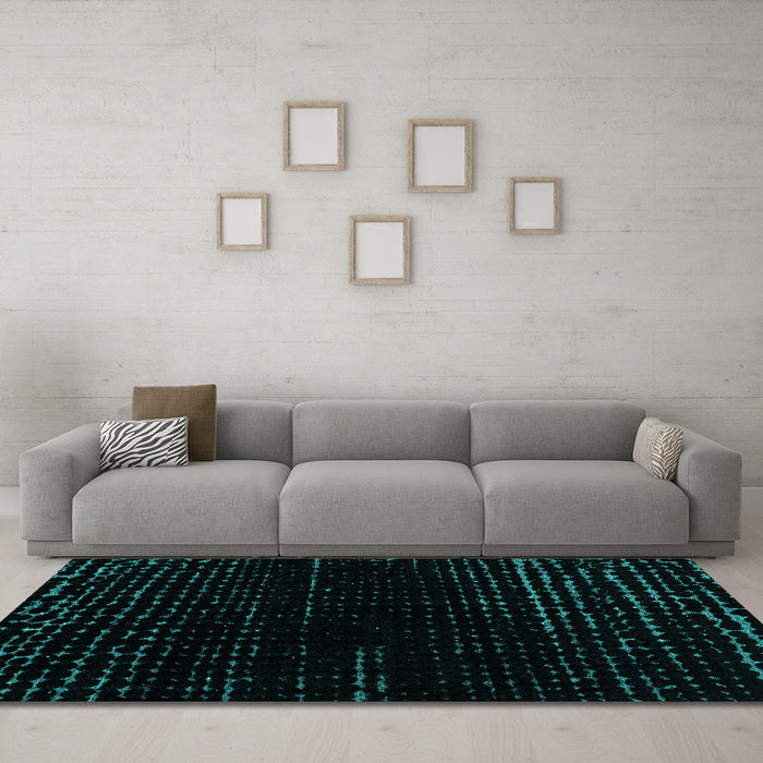 Machine Washable Abstract Turquoise Modern Area Rugs in a Living Room,, wshabs4399turq