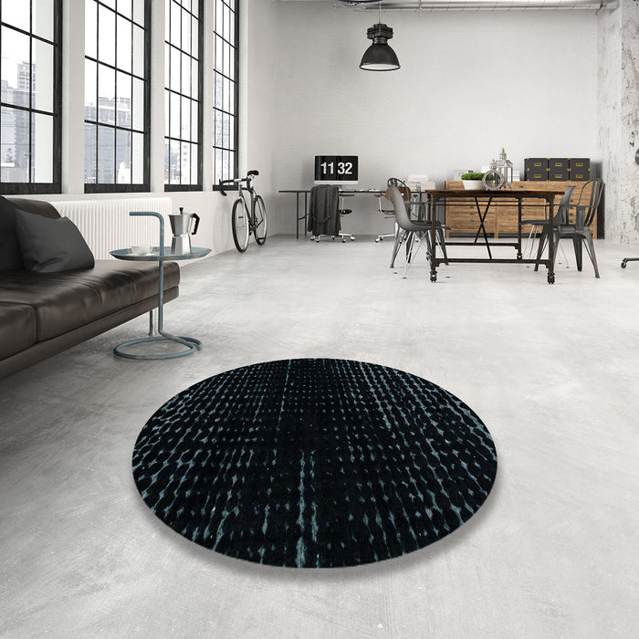Round Machine Washable Abstract Dark Slate Gray Green Rug in a Office, wshabs4399