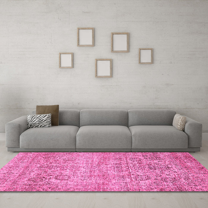 Machine Washable Oriental Pink Traditional Rug in a Living Room, wshabs439pnk