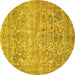 Round Oriental Yellow Traditional Rug, abs439yw