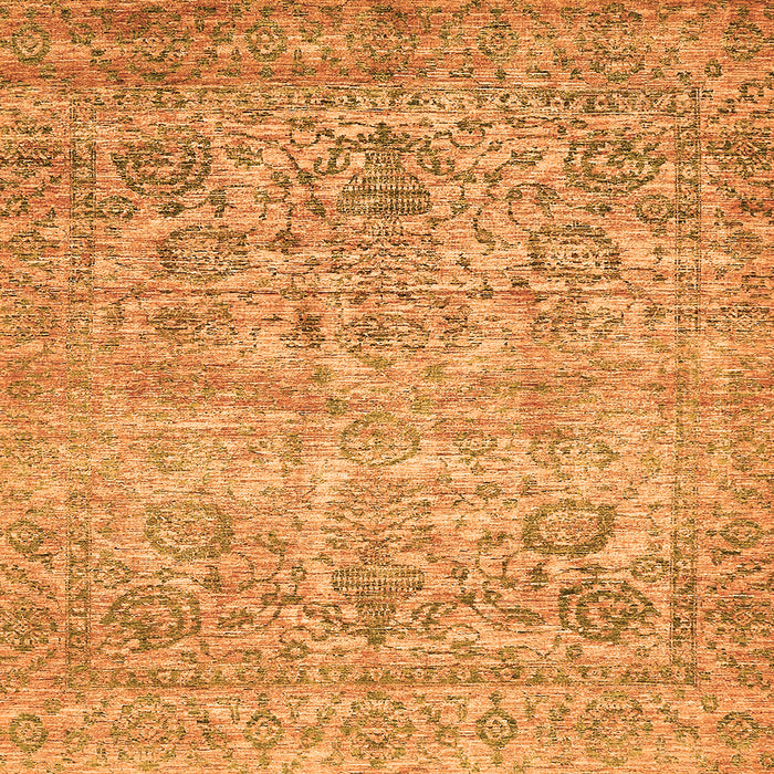 Square Machine Washable Oriental Orange Traditional Area Rugs, wshabs439org