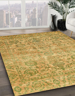 Abstract Golden Brown Yellow Oriental Rug in Family Room, abs439