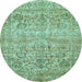 Round Oriental Light Blue Traditional Rug, abs439lblu