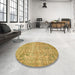 Round Machine Washable Abstract Gen Brown Yellow Rug in a Office, wshabs439