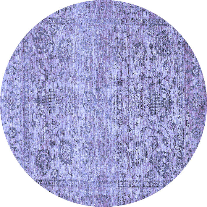 Round Oriental Blue Traditional Rug, abs439blu