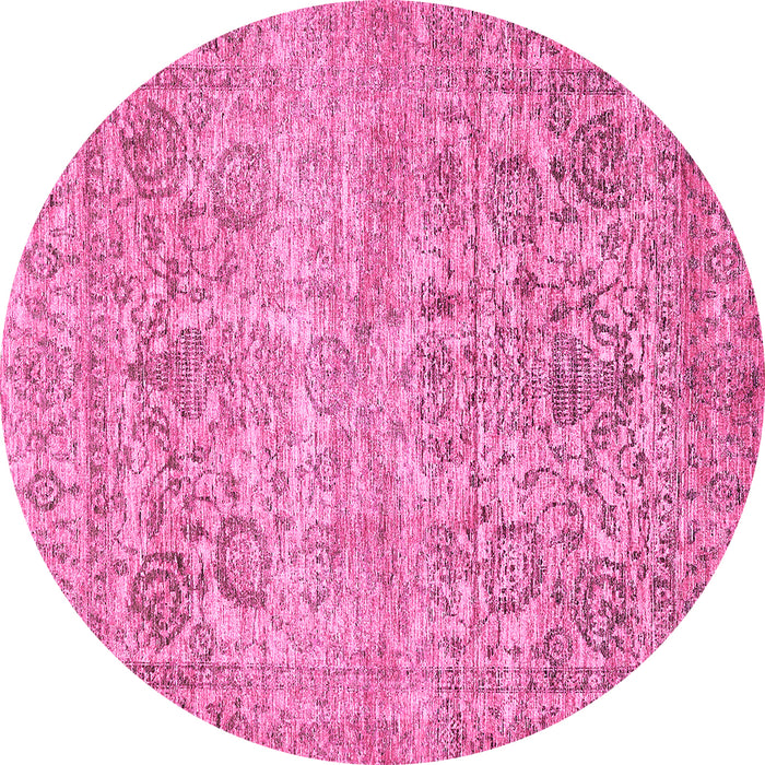 Round Machine Washable Oriental Pink Traditional Rug, wshabs439pnk