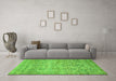 Machine Washable Oriental Green Traditional Area Rugs in a Living Room,, wshabs439grn