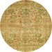 Round Abstract Golden Brown Yellow Oriental Rug, abs439