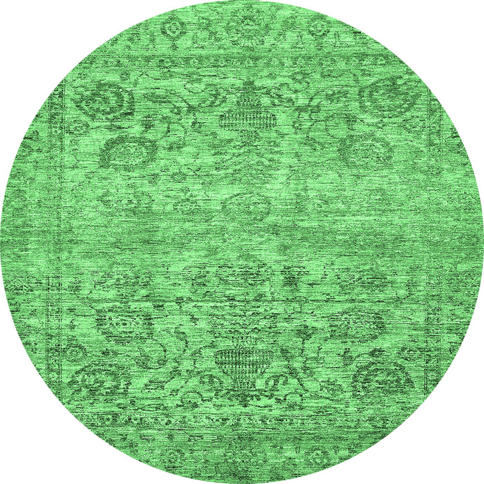 Round Machine Washable Oriental Emerald Green Traditional Area Rugs, wshabs439emgrn