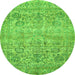 Round Machine Washable Oriental Green Traditional Area Rugs, wshabs439grn