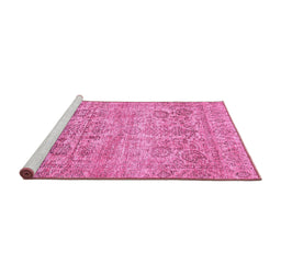Sideview of Machine Washable Oriental Pink Traditional Rug, wshabs439pnk