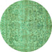 Round Oriental Turquoise Traditional Rug, abs439turq