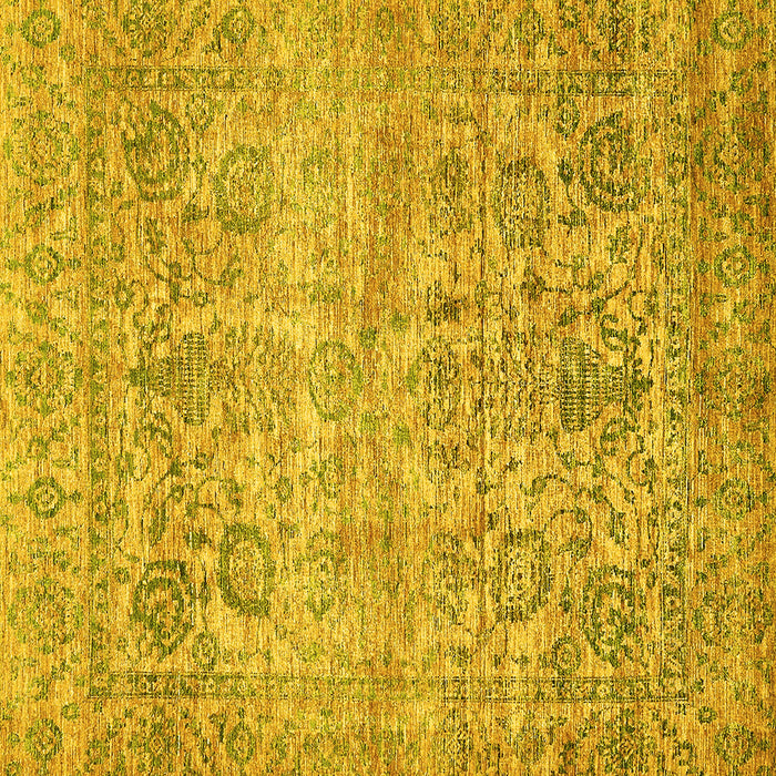 Square Machine Washable Oriental Yellow Traditional Rug, wshabs439yw