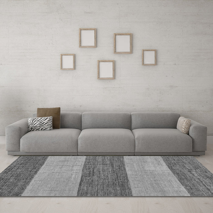 Machine Washable Abstract Gray Modern Rug in a Living Room,, wshabs43gry