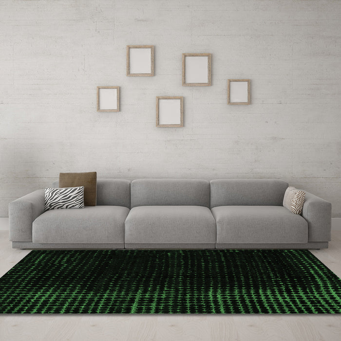 Machine Washable Abstract Emerald Green Modern Area Rugs in a Living Room,, wshabs4400emgrn