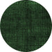 Round Abstract Emerald Green Modern Rug, abs4404emgrn