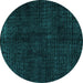 Round Machine Washable Abstract Turquoise Modern Area Rugs, wshabs4404turq