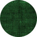 Round Machine Washable Abstract Green Modern Area Rugs, wshabs4404grn