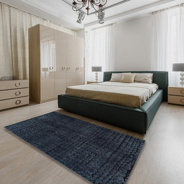 Abstract Dark Slate Gray Green Modern Rug in a Bedroom, abs4404