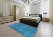 Abstract Blue Modern Rug in a Bedroom, abs4405