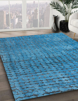 Abstract Blue Modern Rug in Family Room, abs4405