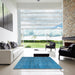 Square Abstract Blue Modern Rug in a Living Room, abs4405