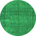 Round Machine Washable Abstract Green Modern Area Rugs, wshabs4405grn