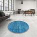 Round Abstract Blue Modern Rug in a Office, abs4405