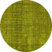 Round Machine Washable Abstract Yellow Modern Rug, wshabs4405yw