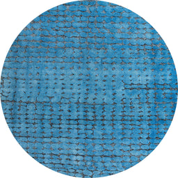 Round Machine Washable Abstract Blue Rug, wshabs4405