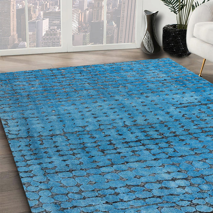 Abstract Blue Modern Rug in Family Room, abs4405