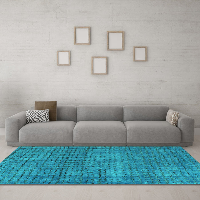 Machine Washable Abstract Turquoise Modern Area Rugs in a Living Room,, wshabs4405turq