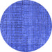 Round Machine Washable Abstract Blue Modern Rug, wshabs4405blu