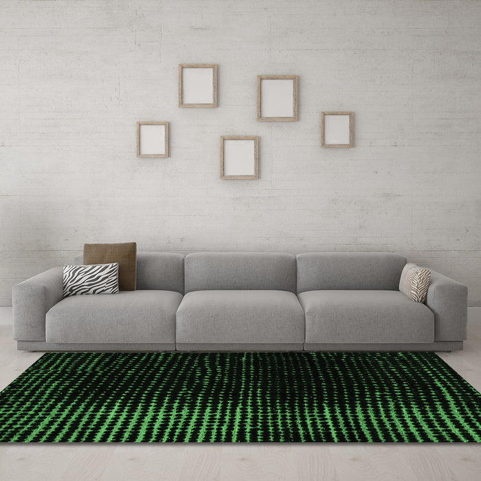 Machine Washable Abstract Emerald Green Modern Area Rugs in a Living Room,, wshabs4406emgrn
