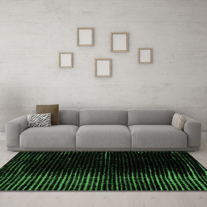 Machine Washable Abstract Emerald Green Modern Area Rugs in a Living Room,, wshabs4407emgrn