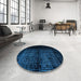 Round Machine Washable Abstract Blue Rug in a Office, wshabs4408