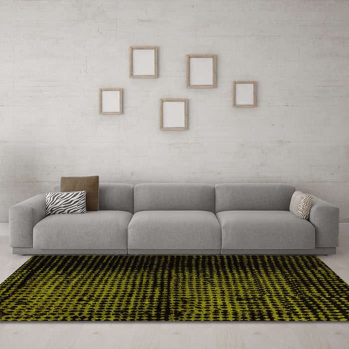 Machine Washable Abstract Yellow Modern Rug in a Living Room, wshabs4408yw