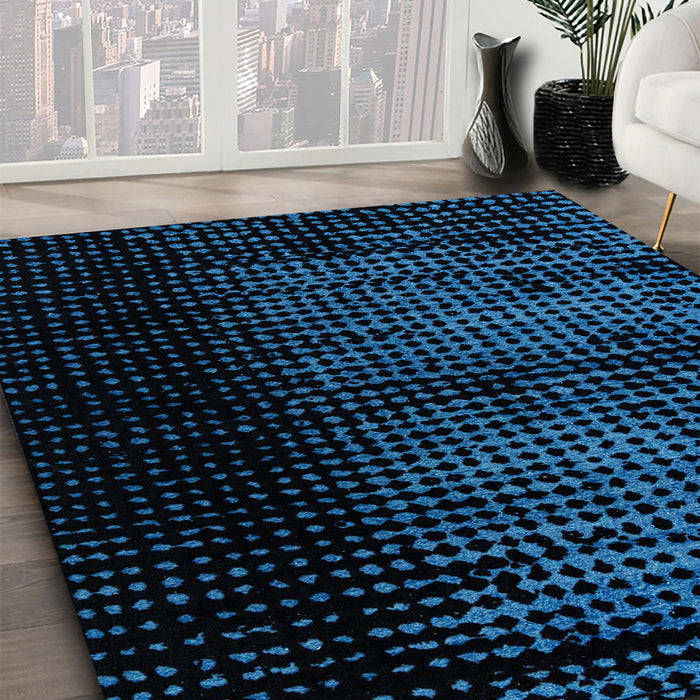 Abstract Blue Modern Rug in Family Room, abs4408