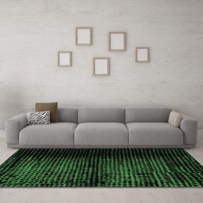 Machine Washable Abstract Emerald Green Modern Area Rugs in a Living Room,, wshabs4408emgrn
